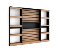 Skraut Home, Estantería, Librería, 60+60+110x25x186cm, Con o sin fuego XXL, Veteado con tacto poroso alta calidad Oak/black-b