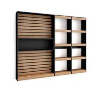 Skraut Home, Estantería, Librería, 60+60+110x25x186cm, Con o sin fuego XXL, Veteado con tacto poroso alta calidad OAK/NEGRO-C