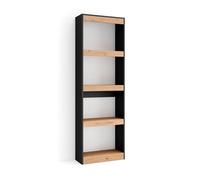 Skraut Home | Librería estantería | Estanteria Libros de Pared | 60x186x25cm | Salón - Comedor - Oficina | con Almacenaje | Estilo Moderno | Roble y Negro