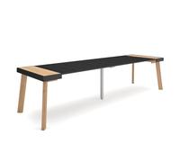 Skraut Home, Mesa Consola Extensible, Mesa Auxiliar, Tapa, 58/302x90x73cm, Práctica y Versátil, Estilo Moderno, Fácil Montaje OAK/BLACK BLACK EDGE BLACK