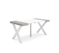 Mesa Consola Extensible, Mesa Comedor Plegable, 160, Para 8 Comensales, Patas Madera Maciza, Estilo Moderno, Blanco Y Cemento