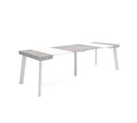 Skraut Home | Mesa Consola Extensible | Mesa Comedor Plegable | 260 | para 12 comensales | Patas de Madera | Estilo Moderno | Blanco y Cemento