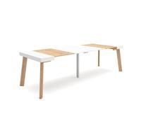 Skraut Home, Mesa Consola Extensible, Mesa Auxiliar, Tapa, 58/302x90x73cm, Práctica y Versátil, Estilo Moderno, Fácil Montaje White/oak