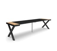 Skraut Home | Mesa Consola Extensible | Mesa Comedor Plegable | 300 | para 14 comensales | Patas Madera Maciza | Estilo Moderno | Roble y Negro