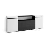 Mueble Aparador Skraut Home en Melamina, 203x35x75cm, Veteado de madera con Tacto poroso, color Blanco y Negro White/black - c