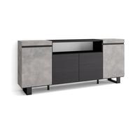 Mueble Aparador Skraut Home en Melamina, Veteado de madera con Tacto poroso, 203x35x87cm, Gris Cemento y Negro Cement - c