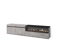 Skraut Home, Mueble de Televisión en melamina de alta calidad, 203x35x45cm, Fuego led efecto 3d, Veteado de madera, Tacto poroso Cement - left