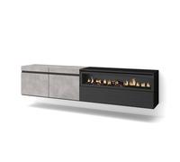 Skraut Home, Mueble de Televisión en melamina de alta calidad, 203x35x45cm, Fuego led efecto 3d, Veteado de madera, Tacto poroso Cement - left