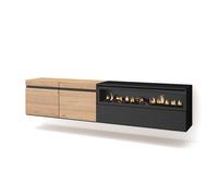 Mueble de Televisión Skraut Home en melamina de alta calidad con 3 puertas, 203x35x45cm, Fuego led efecto 3d Oak and black - left