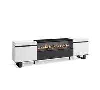 Skraut Home, Mueble de Televisión en melamina de alta calidad con 3 puertas, 203x35x57cm, Fuego led efecto 3d Black and white - center