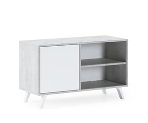 Skraut Home | Mueble de TV para Salón | 57 x 95 x 40 cm | Indicado para TV de 32/40" | Modelo Wind 100 | Cemento | Puerta Abatible Color Blanco