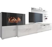 Skraut Home | Mueble para Salón con Chimenea Eléctrica | 170 x 290 x 45 cm | Sistema de Iluminación LED Efecto Llamas | Modelo New Olympo | Estilo Moderno | Acabado Blanco