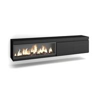 Skraut Home, Mueble Televisión, 208x35x45cm, Fuego Led XXL efecto 3D, Veteado de madera, Tacto poroso de alta calidad Option A Black