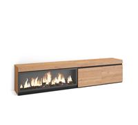 Mueble TV Skraut Home, 208x35x45cm, Fuego Led XXL efecto 3D, Veteado de madera, Tacto poroso de alta calidad Option a Oak