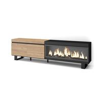 Skraut Home, Mueble Televisión, 208x35x57cm, Fuego Led XXL efecto 3D, Veteado de madera, Tacto poroso de alta calidad Option c Oak and black