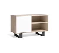Skraut Home | Mueble TV 100 con puerta izquierda| sala de estar/comedor| modelo viento| color estructura roble| color puerta blanca| medidas 95x40x57cm altura.