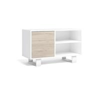 Skraut Home | Mueble TV 100 con Puerta Izquierda | Sala de Estar/Comedor | Modelo Wind | Color Blanco/Roble | Medidas 95 x 40 x 57 cm de altura.