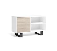Skraut Home | Mueble TV 100 con puerta izquierda| sala de estar/comedor| modelo Wind| color estructura blanca| color puerta roble| medidas 95x40x57cm de altura.