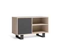 Skraut Home | Mueble TV 100 con puerta izquierda| sala de estar/comedor| modelo Wind| color estructura roble| color puerta gris antracita| 95x40x57cm.