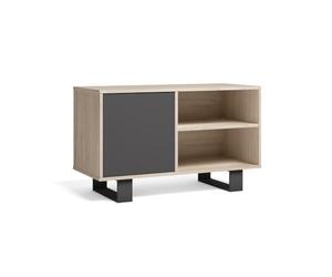 Skraut Home | Mueble TV 100 con puerta izquierda| sala de estar/comedor| modelo Wind| color estructura roble| color puerta gris antracita| 95x40x57cm.