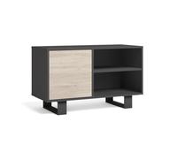 Skraut Home | Mueble TV 100 con puerta izquierda| sala de estar| modelo Wind| color estructura gris antracita| color puerta roble| medidas 95x40x57cm altura.