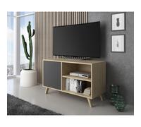Skraut Home, Mueble TV 100 con puerta izquierda, salón comedor, Modelo WIND, bi-color, medidas 95x40x57cm de altura. Oak-grey