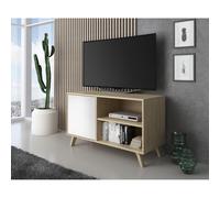 Skraut Home, Mueble TV 100 con puerta izquierda, salón comedor, Modelo WIND, bi-color, medidas 95x40x57cm de altura. White oak