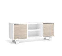 Skraut Home | Mueble TV 140 con 2 puertas | Salon | Sala de estar | Modelo Wind | Color Blanco/Roble | medidas 137 x 40 x 57 cm altura.