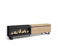 Skraut Home, Mueble TV de salón, 237x35x57cm, Chimenea eléctrica XXL led efecto fuego 3d, Diseño industrial Oak and black