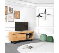 Skraut Home | Mueble TV Mod.Naturale ''Roble/Negro''| 1 puerta y 2 viviendas| sala de estar| 120x40x53cm