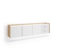 Skraut Home | Mueble TV | Muebles de salón, almacenaje | 207x50x35 cm | para televisión hasta 80" | Colgado, Suspendido | LED | Estilo Moderno | Blanco y Roble Soft