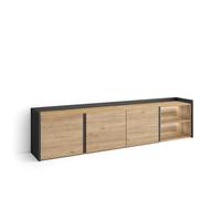 Skraut Home | Mueble TV | Muebles de salón, almacenaje | 207x50x35 cm | para televisión hasta 80" | LED | Estilo Moderno | Roble y Negro