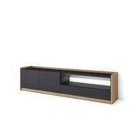 Skraut Home | Mueble TV | Muebles de salón, almacenaje | 207x50x37 cm | para televisión hasta 80" | LED | Estilo Moderno | Negro y Roble