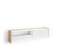 Skraut Home | Mueble TV | Muebles de salón, almacenaje | 207x50x37 cm | para televisión hasta 80" | LED | Estilo Moderno | Blanco y Roble Soft