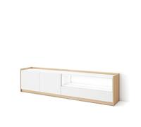 Skraut Home | Mueble TV | Muebles de salón, almacenaje | 207x50x37 cm | para televisión hasta 80" | LED | Estilo Moderno | Blanco y Roble Soft