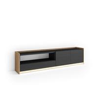 Skraut Home | Mueble TV | Muebles de salón, almacenaje | 207x50x37 cm | para televisión hasta 80" | LED | Estilo Moderno | Negro y Roble