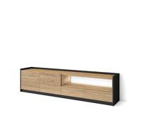 Skraut Home | Mueble TV | Muebles de salón, almacenaje | 207x50x37 cm | para televisión hasta 80" | LED | Estilo Moderno | Roble y Negro