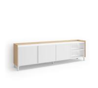 Skraut Home | Mueble TV | Muebles de salón, almacenaje | 207x61x35 cm | para televisión hasta 80" | Diseño Industrial | LED | Estilo Moderno | Blanco y Roble Soft