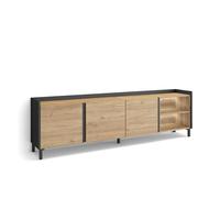 Skraut Home | Mueble TV | Muebles de salón, almacenaje | 207x61x35 cm | para televisión hasta 80" | Diseño Industrial | LED | Estilo Moderno | Roble y Negro