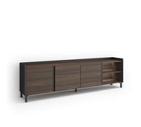 Skraut Home | Mueble TV | Muebles de salón, almacenaje | 207x61x35 cm | para televisión hasta 80" | Diseño Industrial | LED | Estilo Moderno | Roble Oscuro y Negro