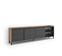 Skraut Home | Mueble TV | Muebles de salón, almacenaje | 207x61x35 cm | para televisión hasta 80" | Diseño Industrial | LED | Estilo Moderno | Negro y Roble