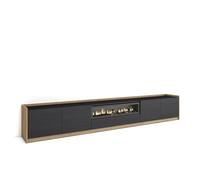 Skraut Home | Mueble TV | Muebles de salón, almacenaje | 310x50x37 cm | para televisión hasta 80" | Chimenea eléctrica | Estilo Moderno | Negro y Roble