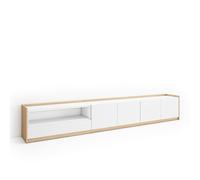 Skraut Home | Mueble TV | Muebles de salón, almacenaje | 310x50x37 cm | para televisión hasta 80" | con Almacenamiento | Estilo Moderno | Blanco y Roble Soft