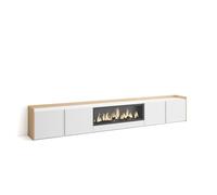 Skraut Home | Mueble TV | Muebles de salón, almacenaje | 315x50x35 cm | para televisión hasta 80" | Chimenea eléctrica XXL | Estilo Moderno | Blanco y Roble Soft