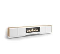 Skraut Home | Mueble TV | Muebles de salón, almacenaje | 315x50x35 cm | para televisión hasta 80" | Chimenea eléctrica XXL | Colgado, Suspendido | LED | Estilo Moderno | Blanco y Roble Soft