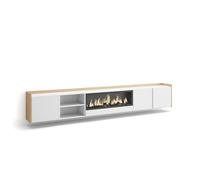 Skraut Home | Mueble TV | Muebles de salón, almacenaje | 315x50x35 cm | para televisión hasta 80" | Chimenea eléctrica XXL | Colgado, Suspendido | Estilo Moderno | Blanco y Roble Soft
