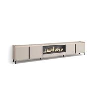 Skraut Home | Mueble TV | Muebles de salón, almacenaje | 315x61x35 cm | para televisión hasta 80" | Chimenea eléctrica XXL | Diseño Industrial | Estilo Moderno | Beige
