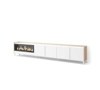 Skraut Home | Mueble TV | Muebles de salón, almacenaje | 315x61x35 cm | para televisión hasta 80" | Chimenea eléctrica XXL | Diseño Industrial | Estilo Moderno | Blanco y Roble Soft