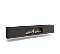 Mueble TV Skraut Home, Muebles de salón con dos puertas para almacenaje, 267x35x45cm, Chimenea eléctrica XXL led efecto fuego 3d, Colgado Black