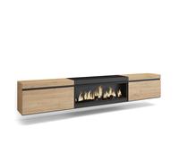 Mueble TV Skraut Home, Muebles de salón con dos puertas para almacenaje, 267x35x45cm, Chimenea eléctrica XXL led efecto fuego 3d, Colgado Oak and black